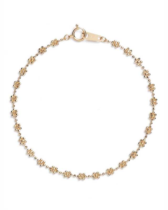 18k Gold Flower Beaded Bracelet